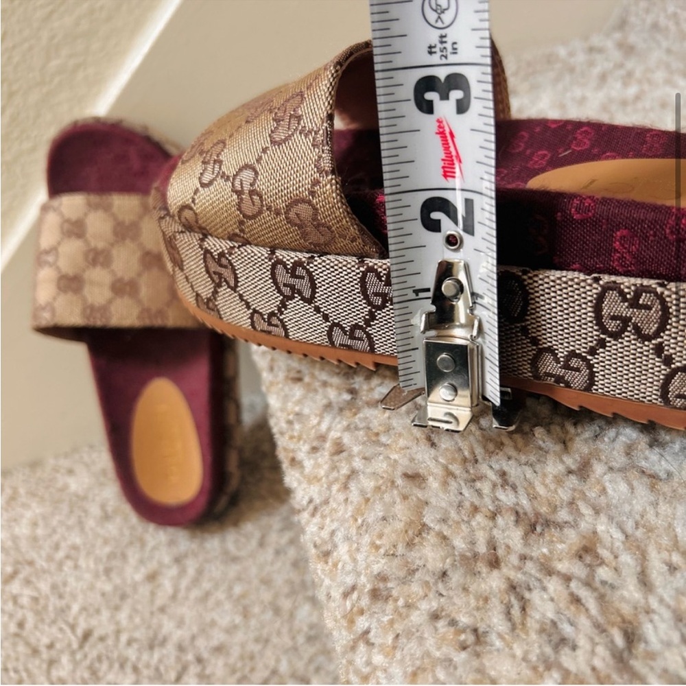 Women’s Brown Monogram Slide Sandals with Burgundy Footbed - Picture 4 of 8